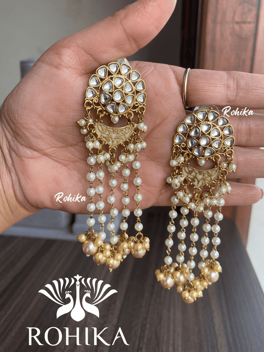 Pinku kundan earrings - Golden - Rohika Store