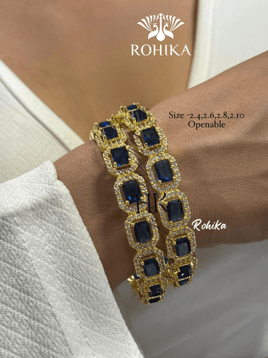 Denise american diamond bangles pair - Dark blue - Rohika Store