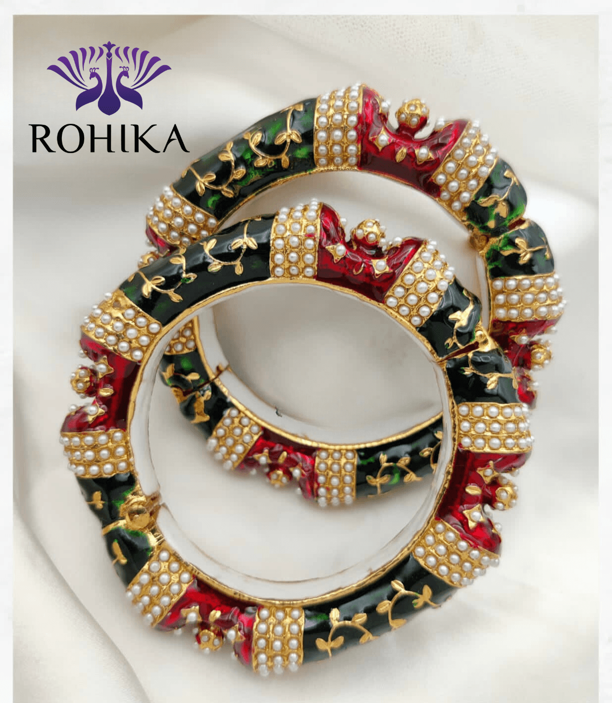 Nikhat jadau bangles- Red and Green - Rohika Store