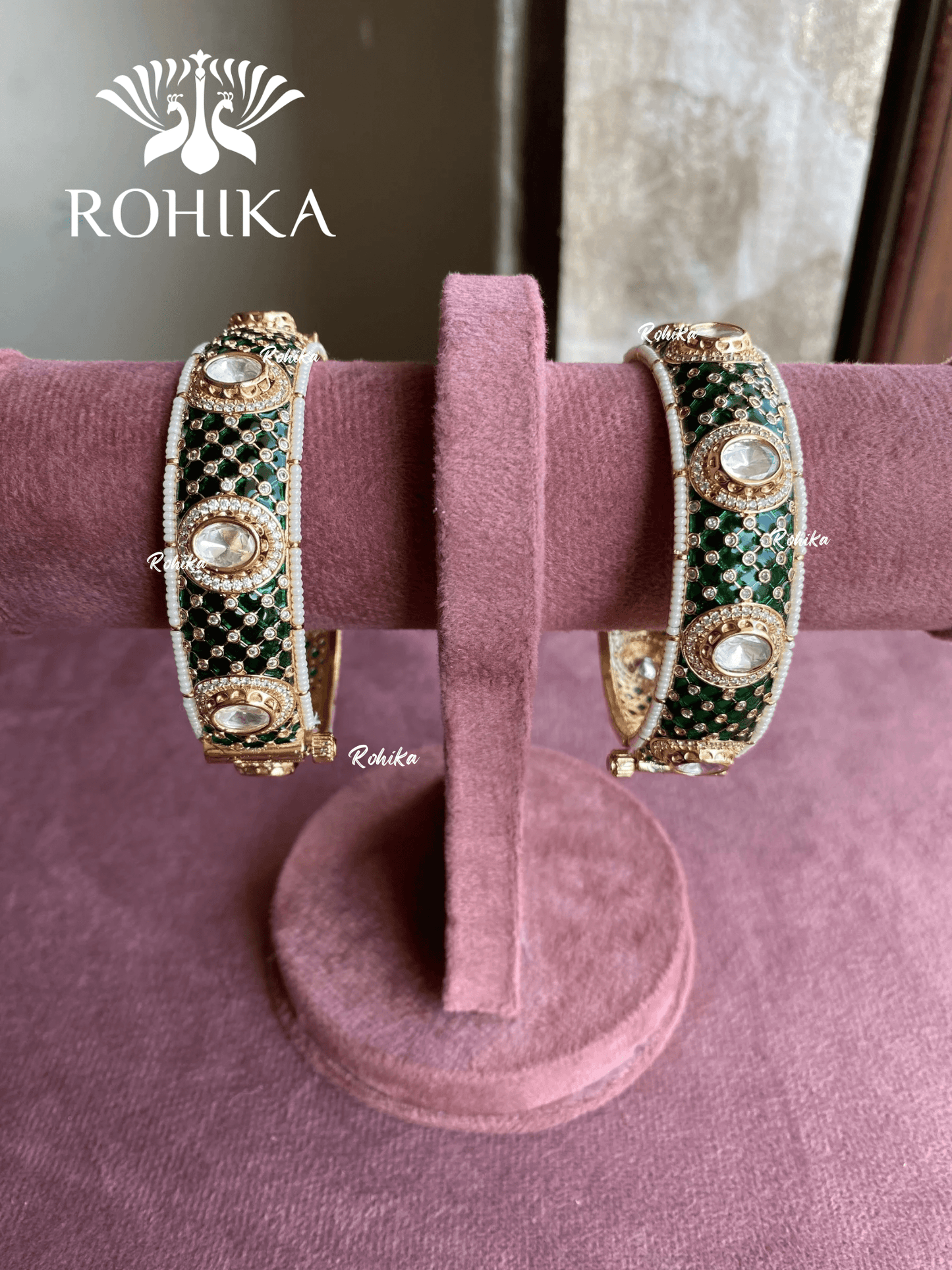 Mala polki kundan kada/bangles (MB-0101) - Green - Rohika Store