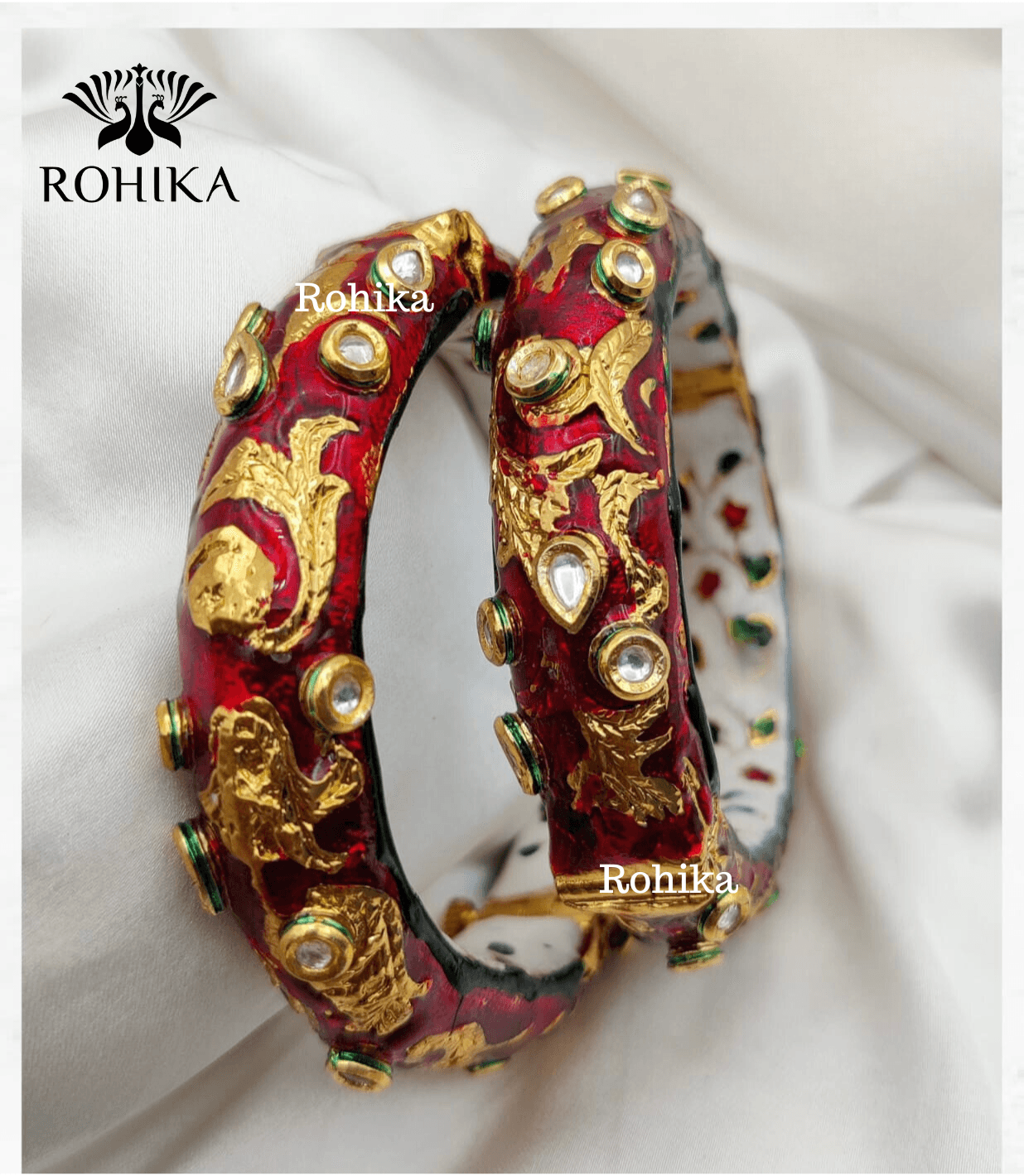 Aastha jadau bangles - Red - Rohika Store