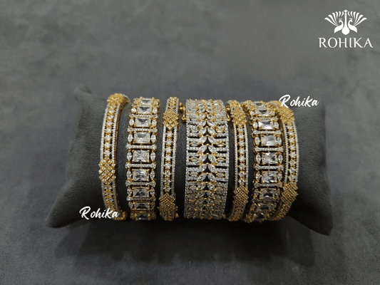 Asher american diamond bangles set (001) - Golden - Rohika Store