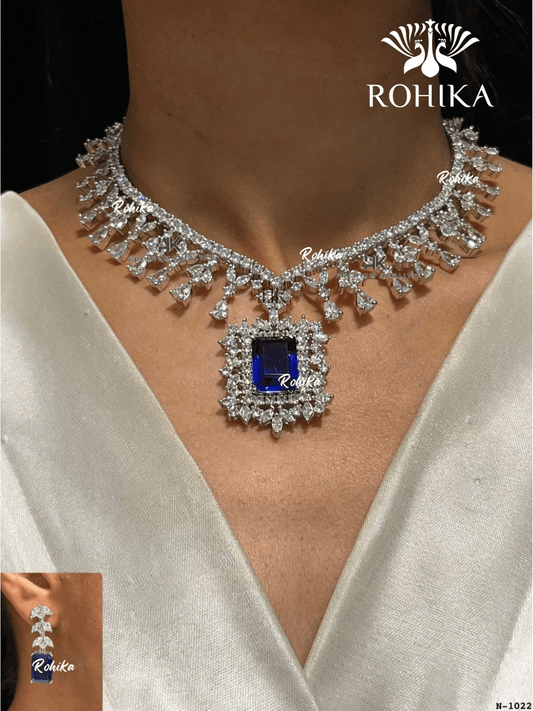 American diamond necklace set (ADN -014) - Blue - Rohika Store