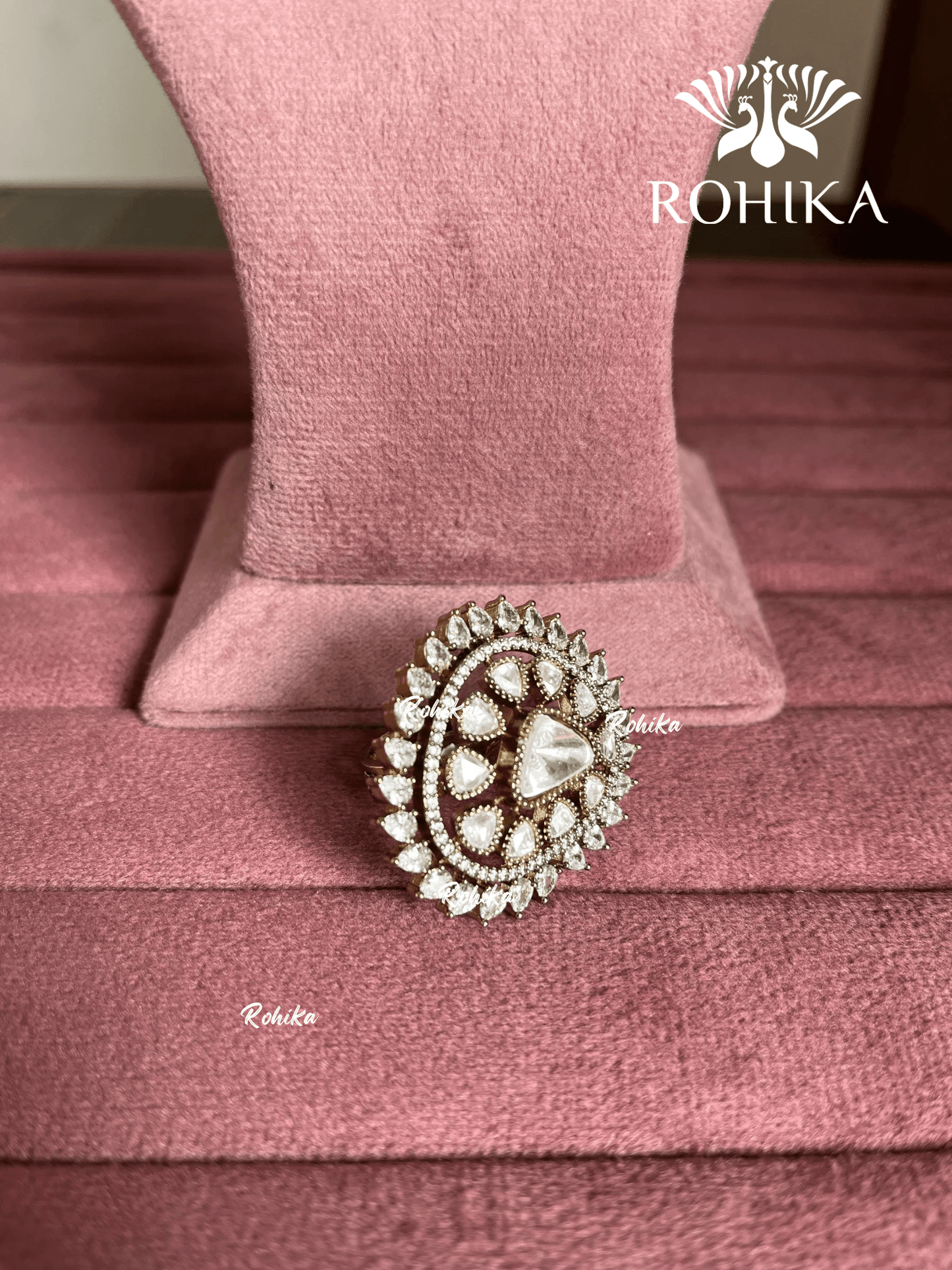 Angana polki kundan ring (SG-116) - White - Rohika Store