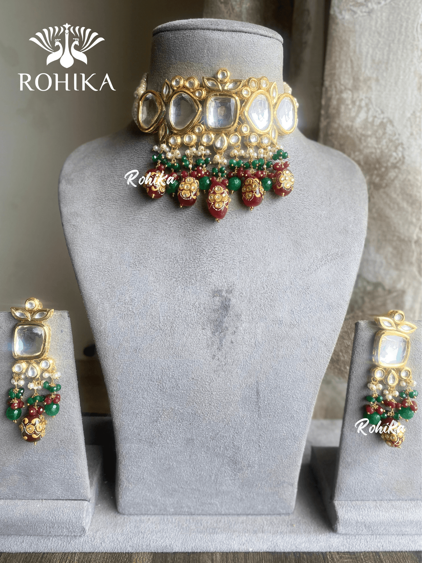 Lavanya kundan choker set - Maroon - Rohika Store