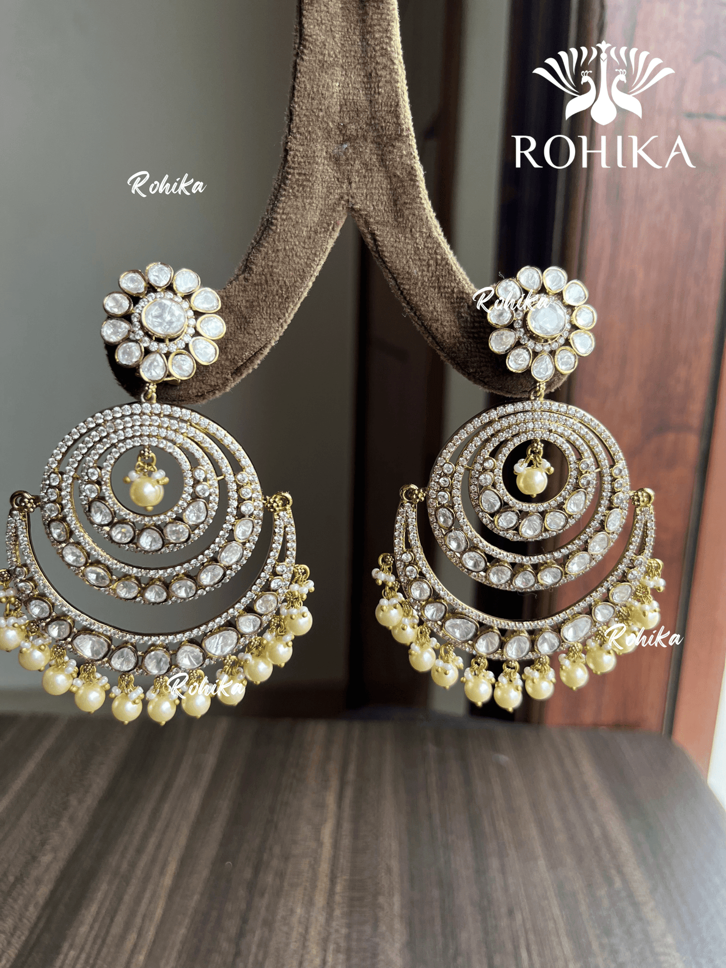 Shimona moisinite kundan earrings - White - Rohika Store