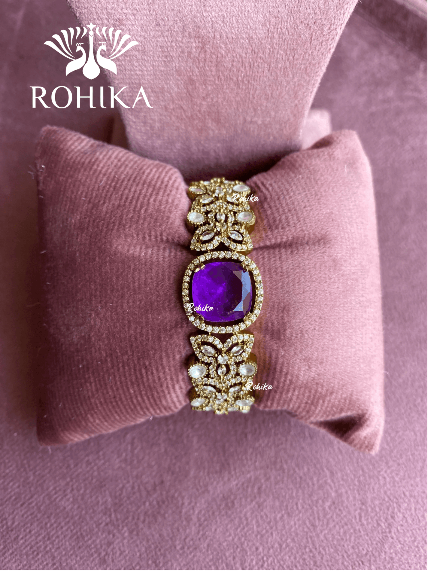 Doublet polki kundan bracelet (MBT-051) - Purple - Rohika Store