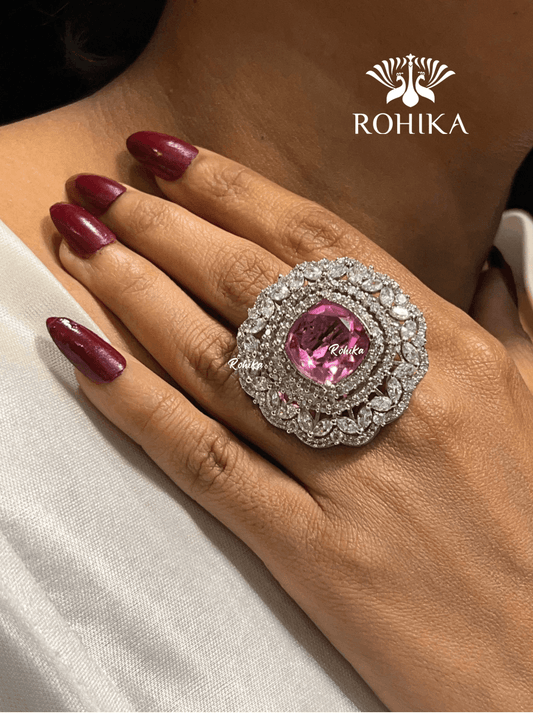 Grace american diamond Ring - Baby pink - Rohika Store