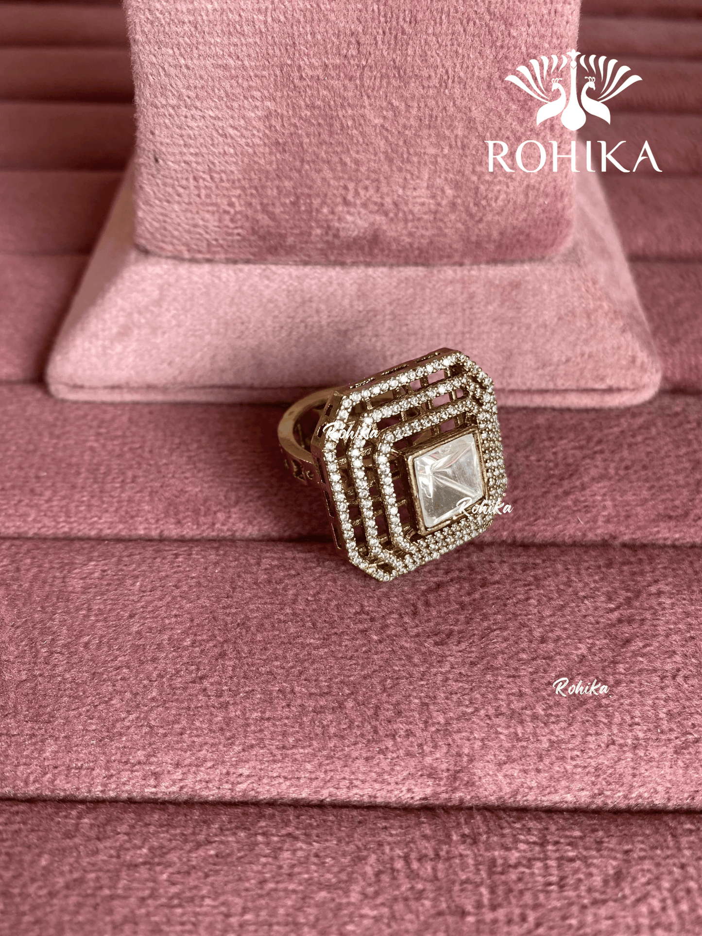 Angana polki kundan ring (SG-114) - White - Rohika Store