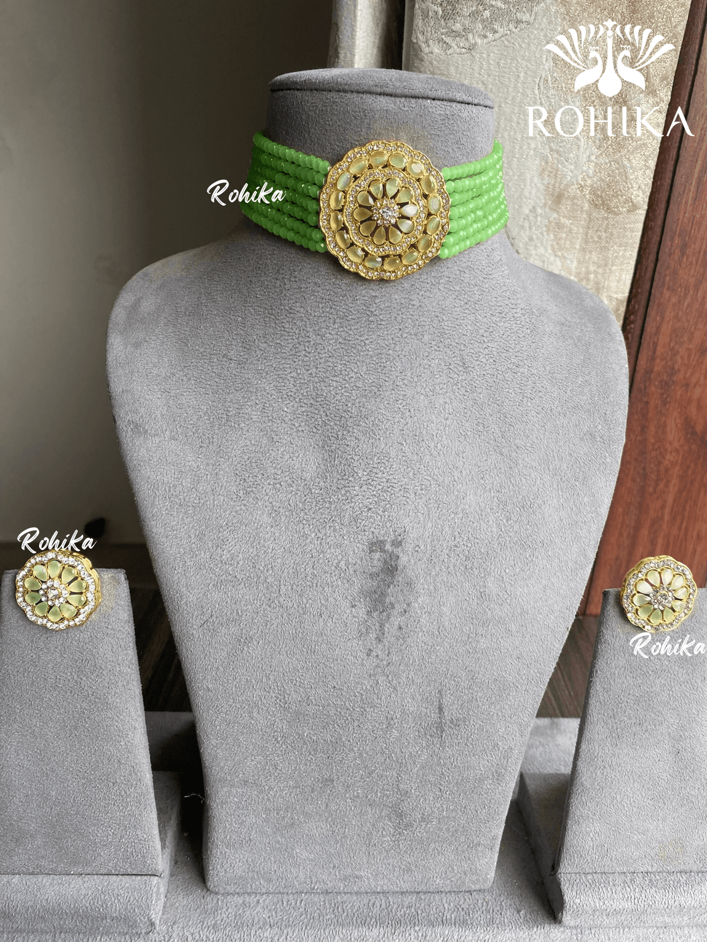 Pritha choker set - Mint Green - Rohika Store