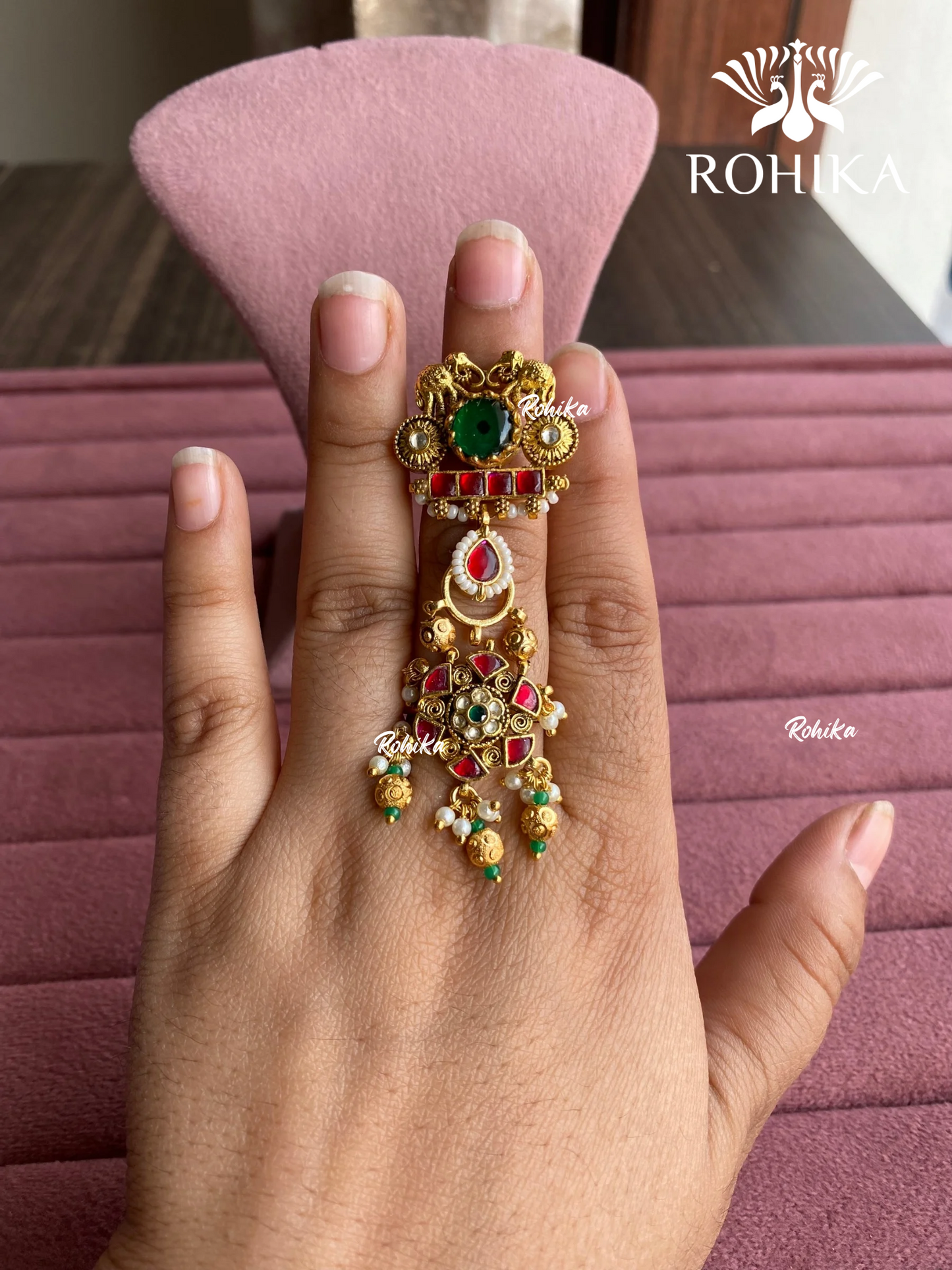 Padmini pachhi kundan ring (SG-160) - Green & Red - Rohika store