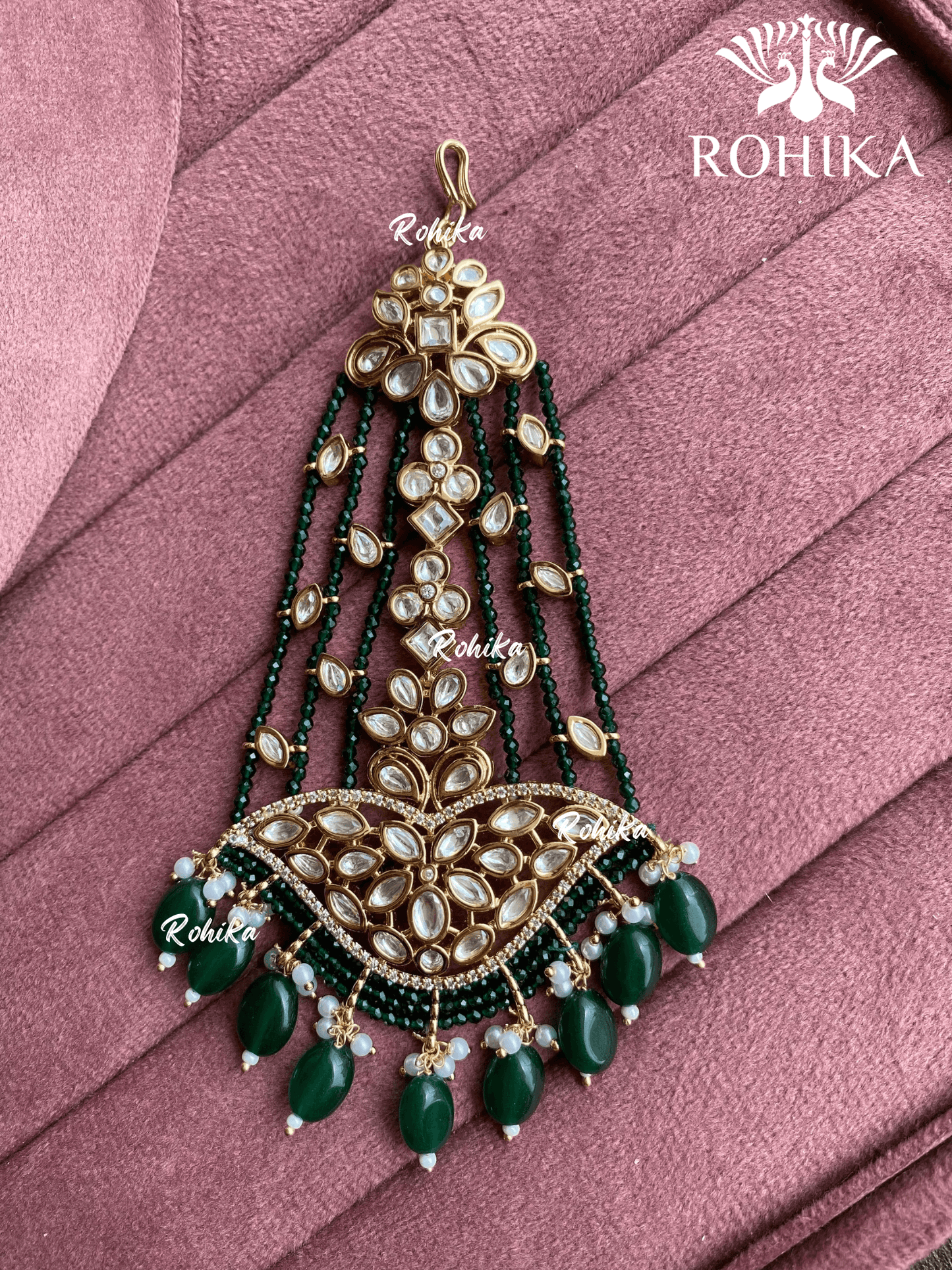 Bandini polki kundan passa/jhoomer (003) - Dark green - Rohika Store