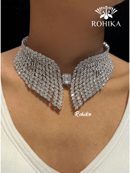 Angel american diamond necklace set - White - Rohika Store