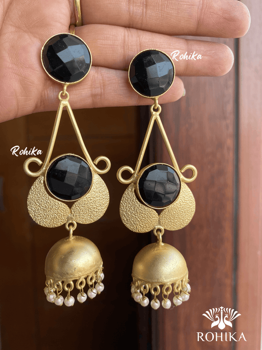 Pinky jhumka earrings - Black - Rohika Store
