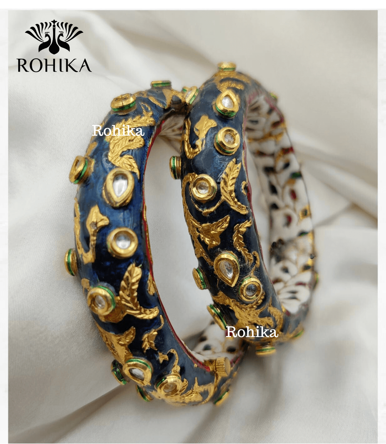 Aastha jadau bangles - Dark Blue - Rohika Store