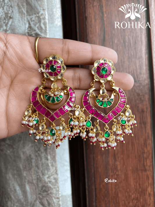 Parini pachhi kundan earrings (PKJ014) - Pink & green - Rohika Store