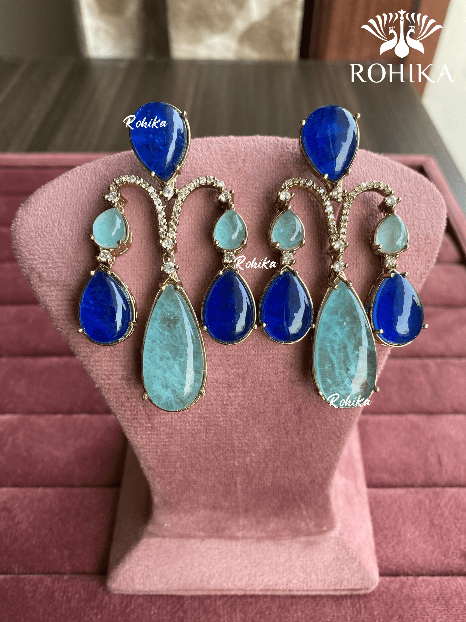 Pankh doublet earrings - Blue - Rohika Store