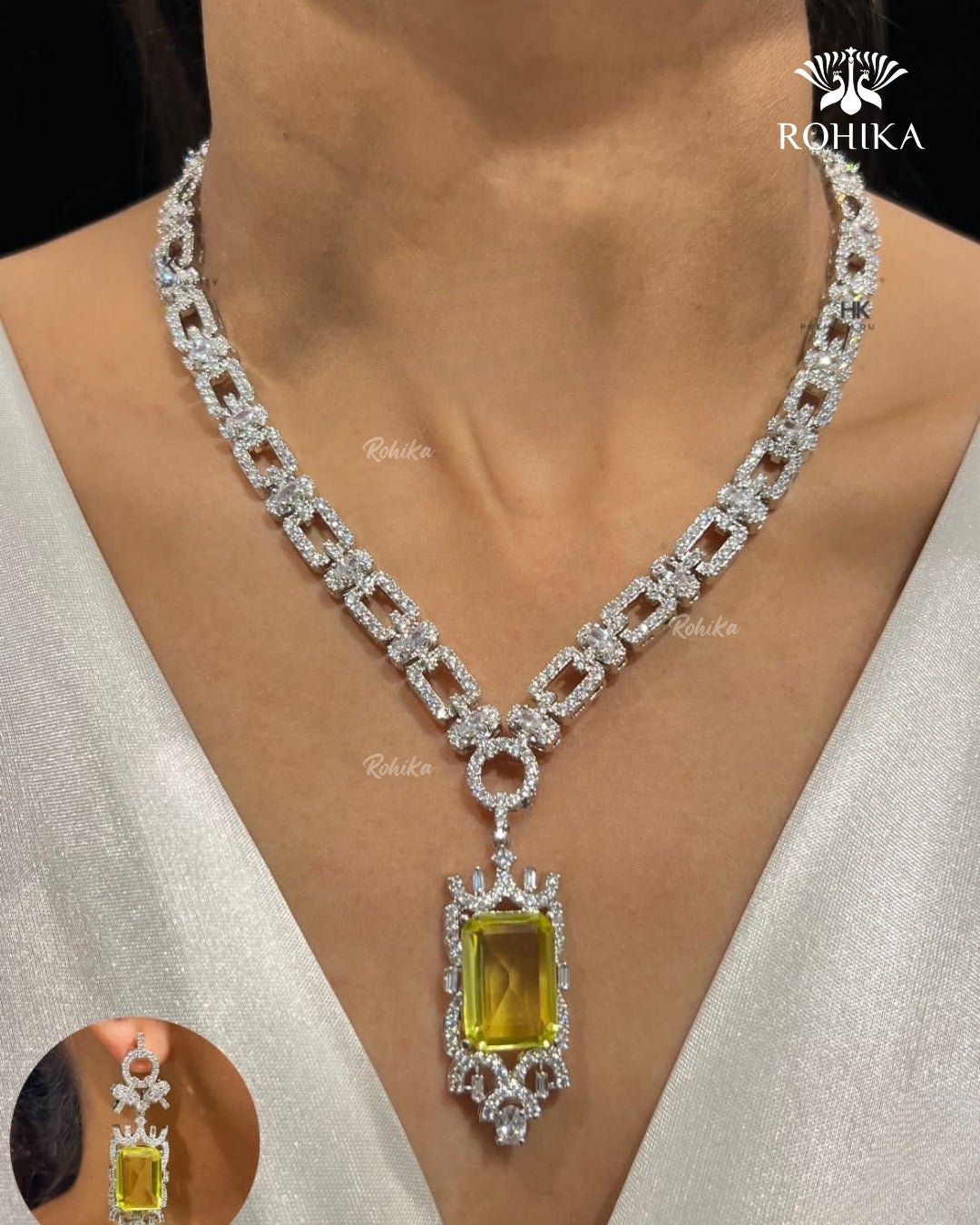 Naomi American Diamond Necklace - Yellow