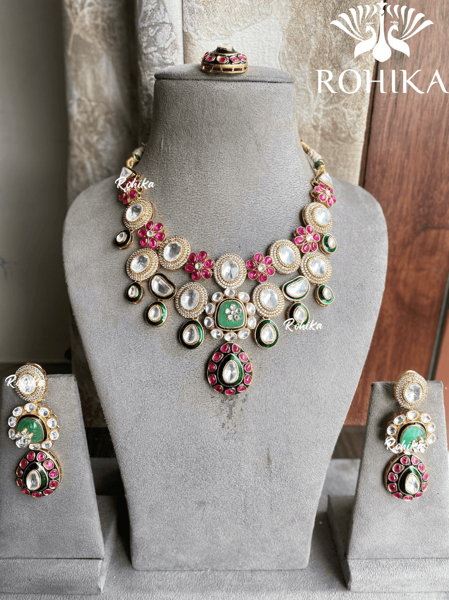 Sarvani bikaneri kundan necklace set - Multi colour - Rohika Store
