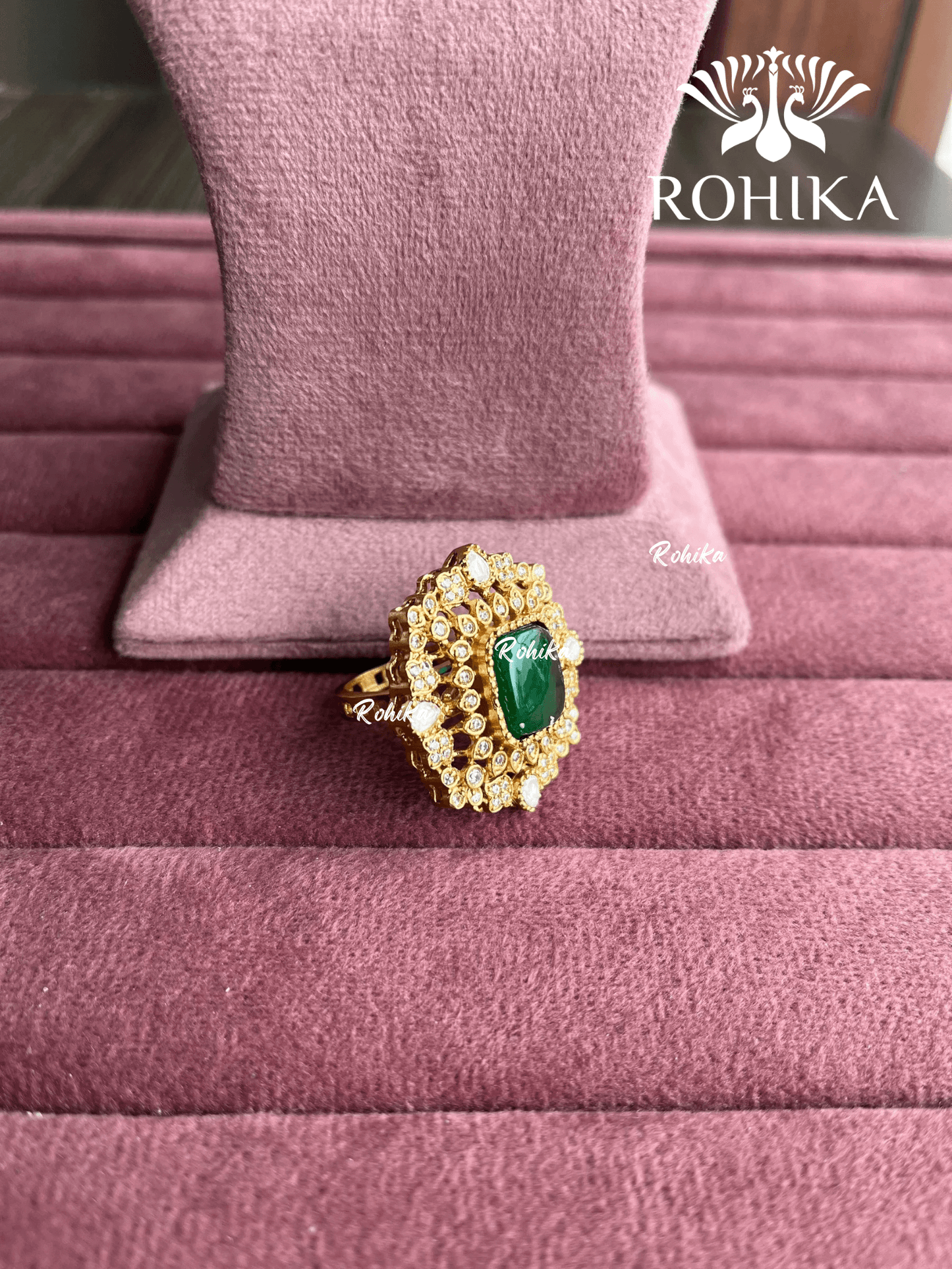 Angana polki kundan ring (SG-129) - Dark green - Rohika Store