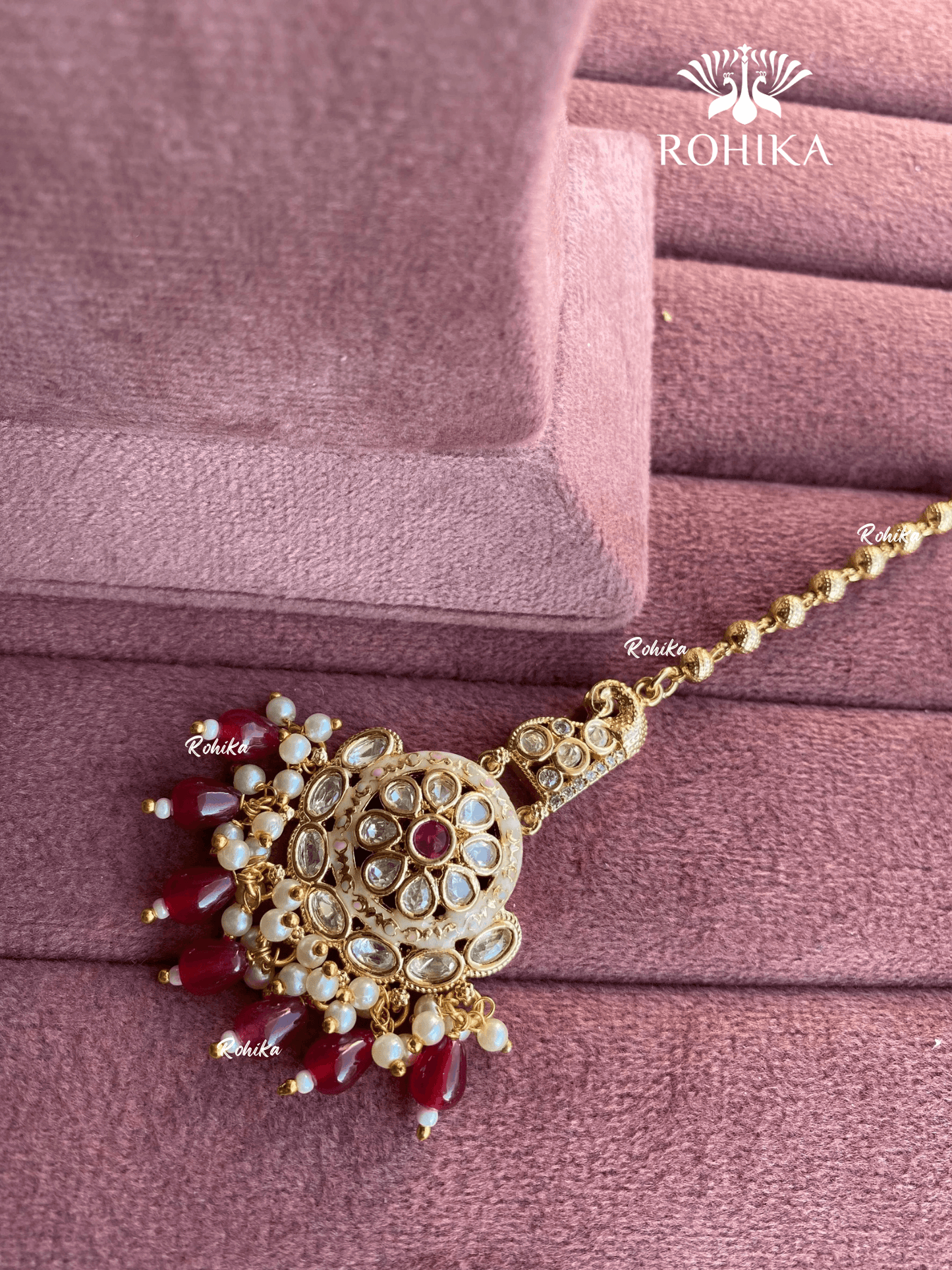 Polki kundan maangtikka (PLKM-027) - Ruby red - Rohika Store