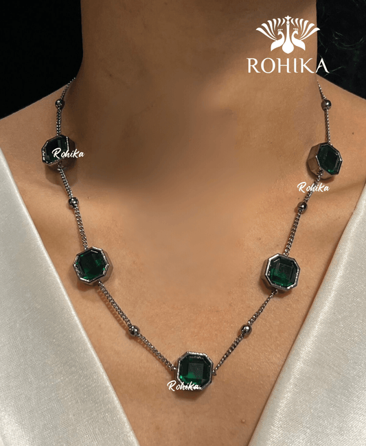 Vera american diamond necklace set - Dark Green - Rohika Store