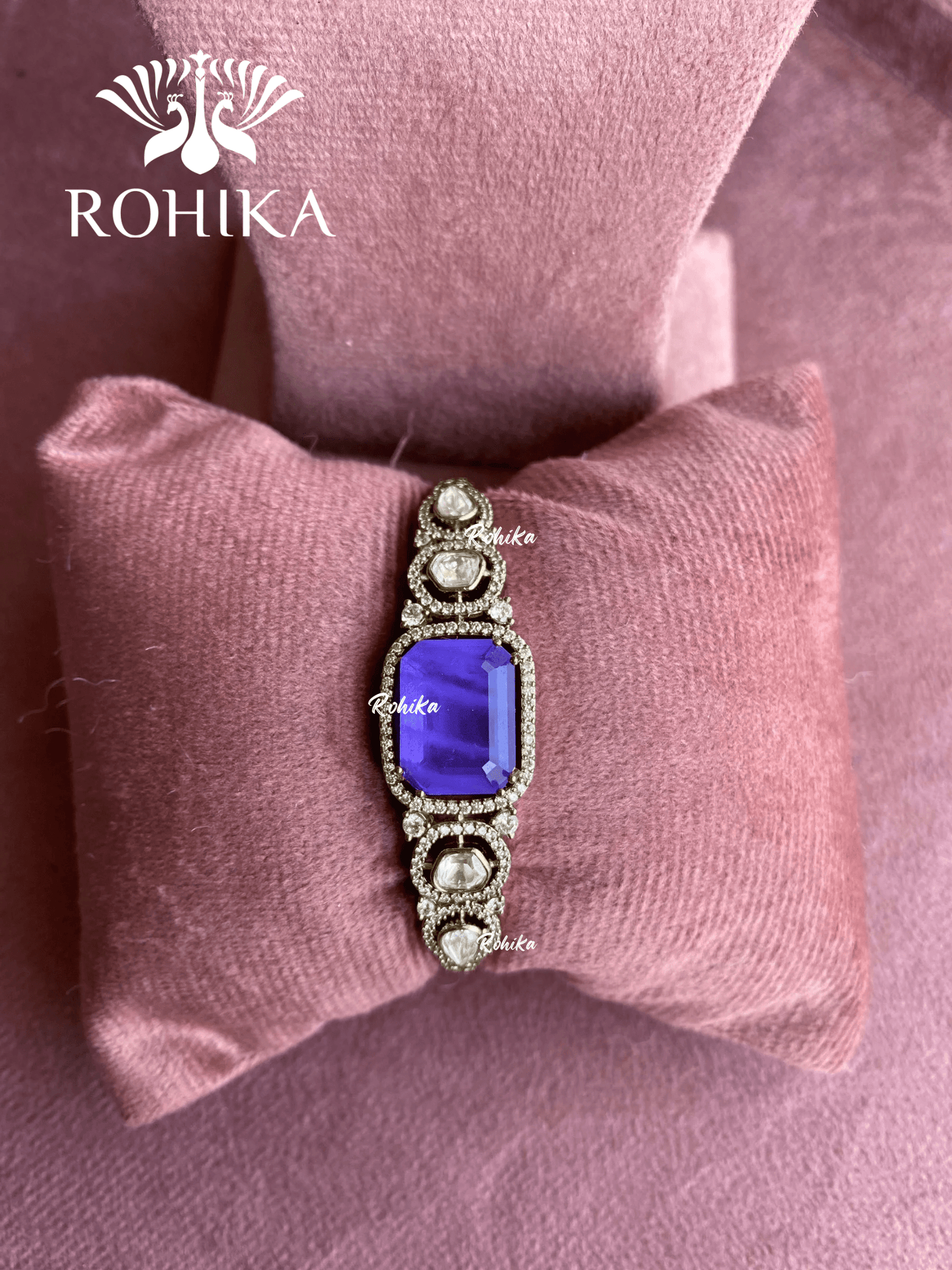 Doublet polki kundan bracelet (MBT-053) - Purple - Rohika Store