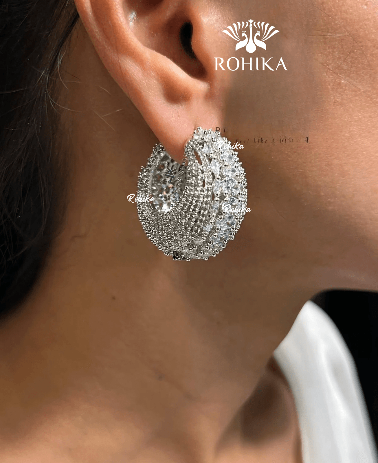 American diamond earrings (ADE -002) - White - Rohika Store