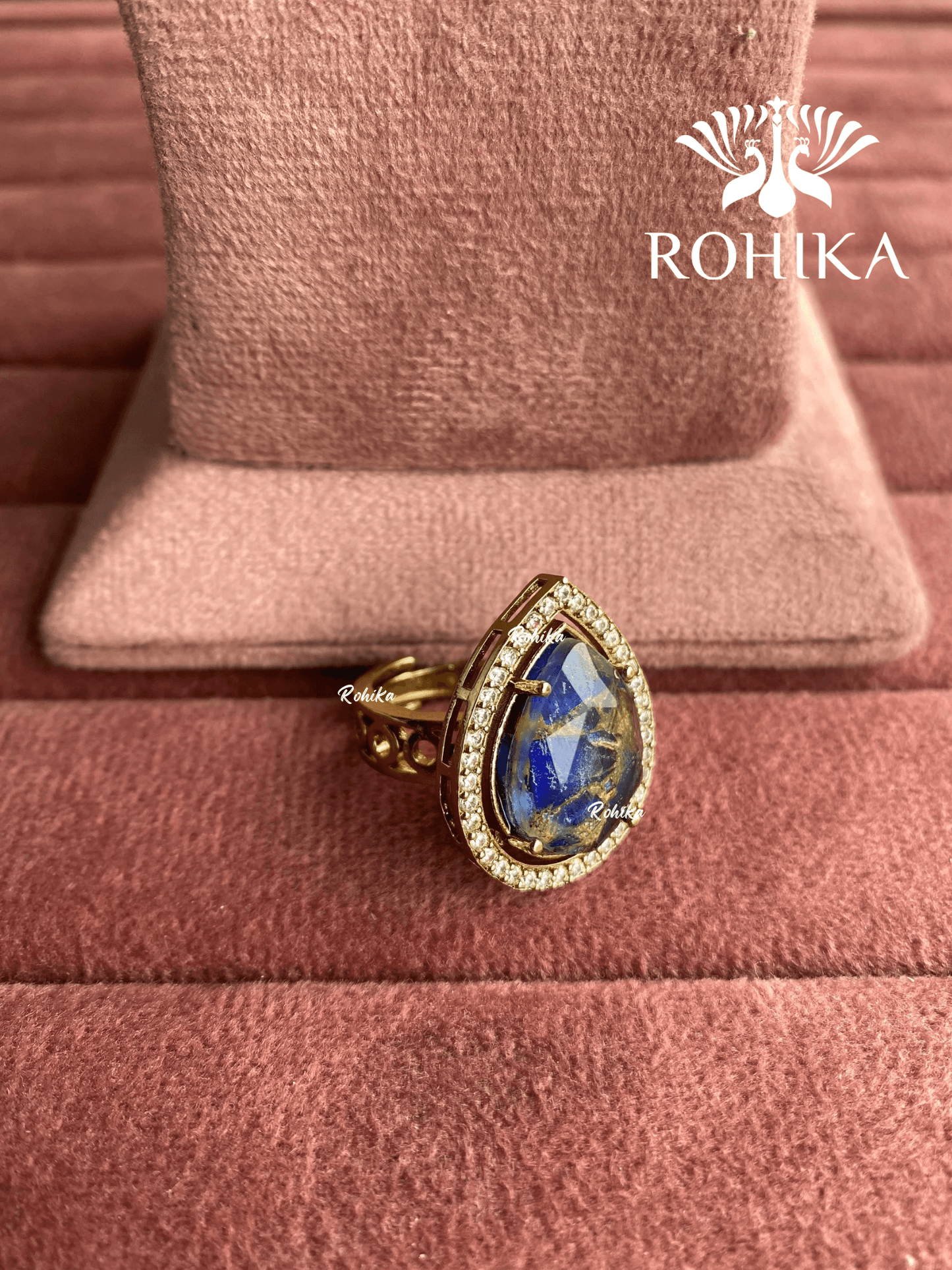 Angana polki kundan ring (SG-091) - Dark blue - Rohika Store