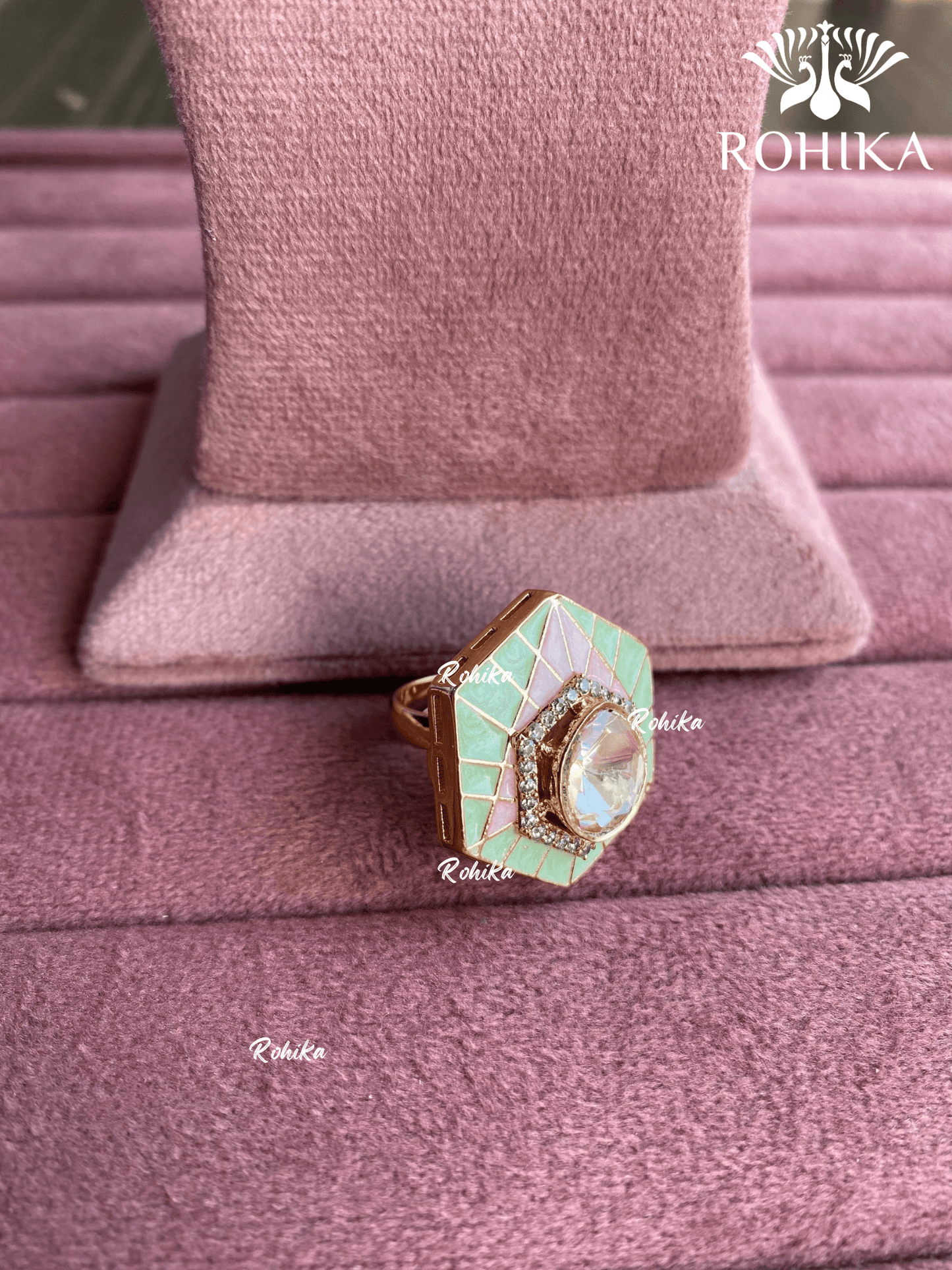 Angana polki kundan ring (SG-060) - Mint green - Rohika Store