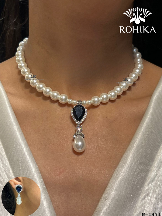 American diamond choker set (ADN -019) - Navy blue - Rohika store