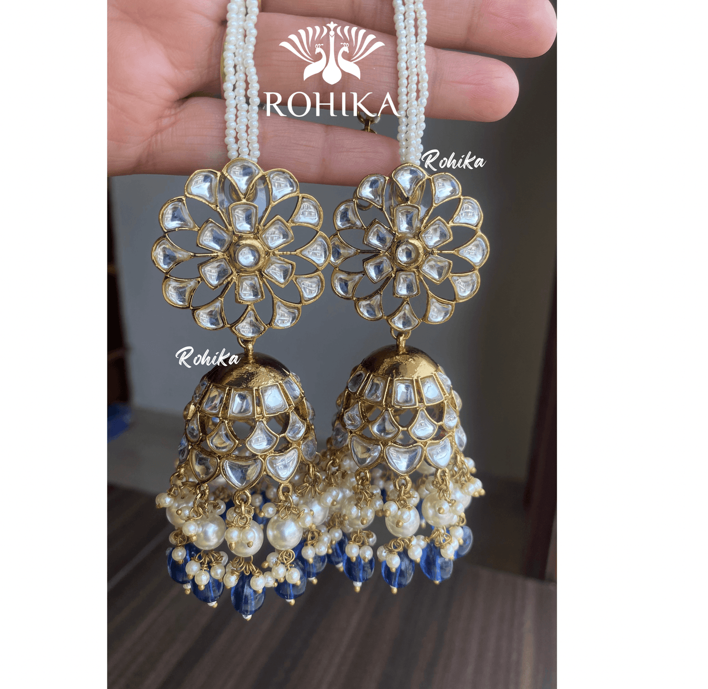 Fiza jhumka earrings -Blue - Rohika Store
