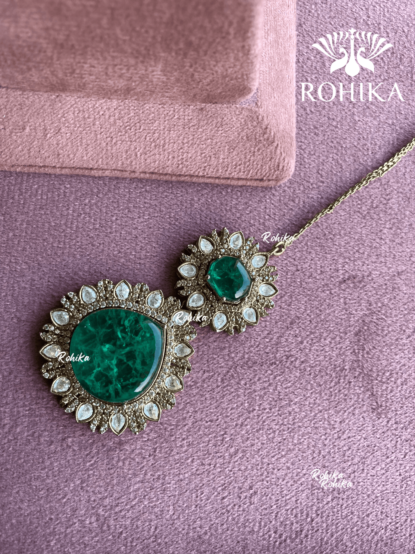 Siya doublet stone maangtikka - Dark green - Rohika Store