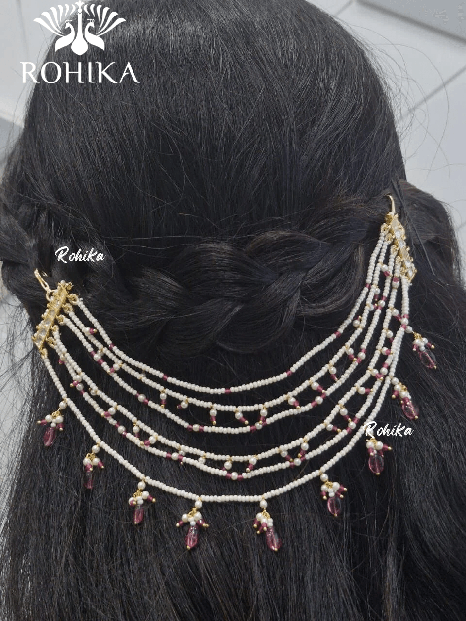 Pachhi kundan hair accessories - Red - Rohika Store