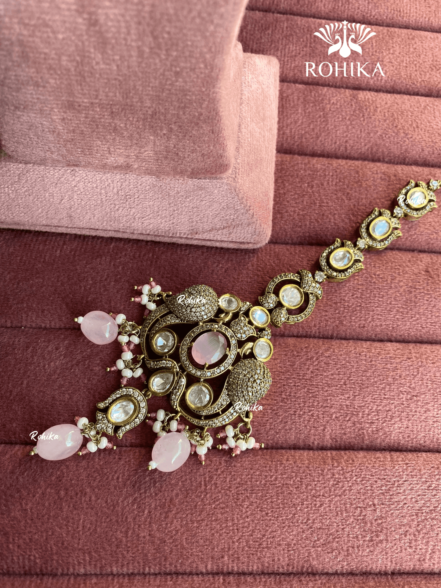 Moisanite maangtikka (010) - Pink - Rohika Store