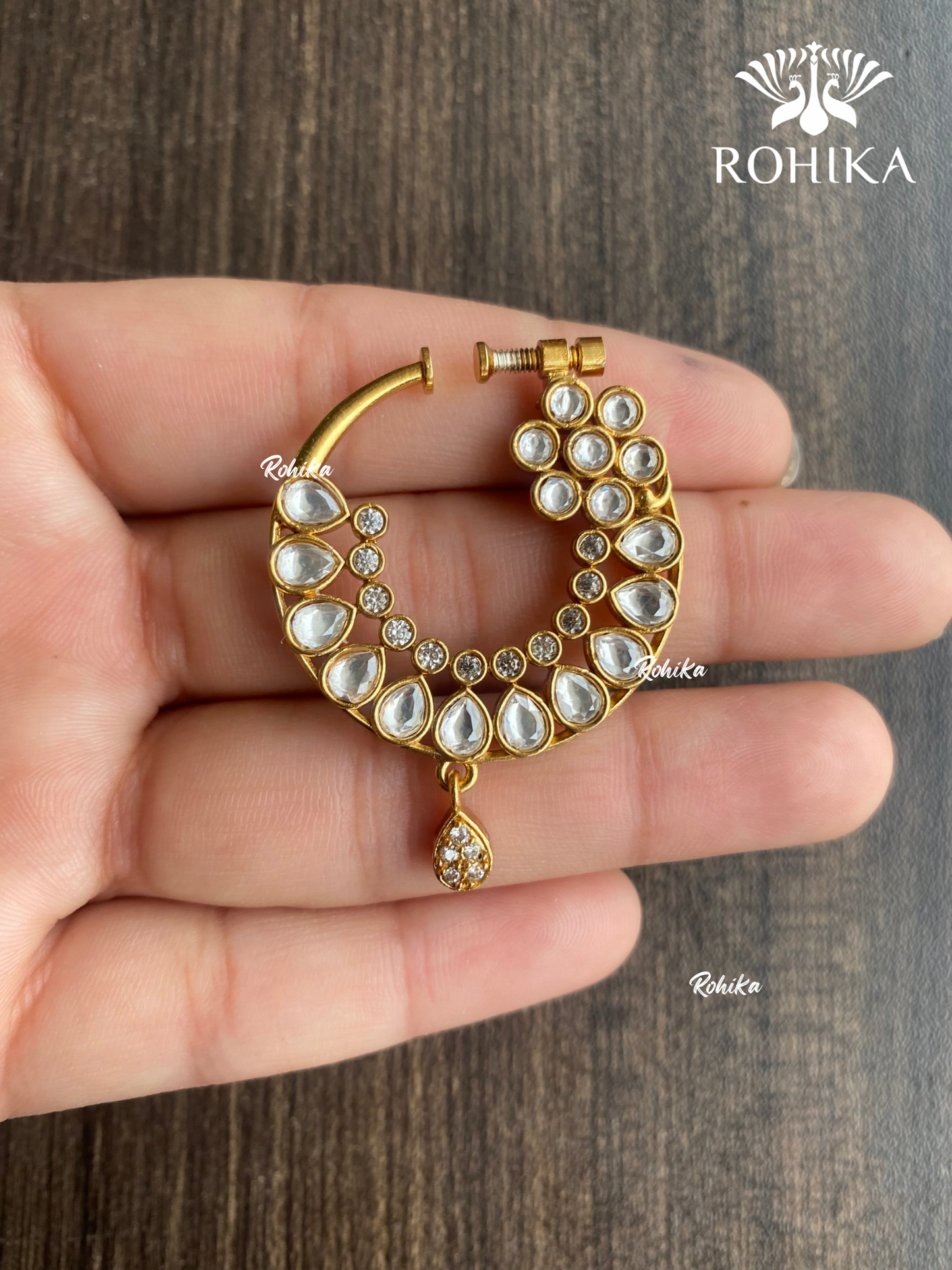 Riya AD stone Nath (057) - Golden