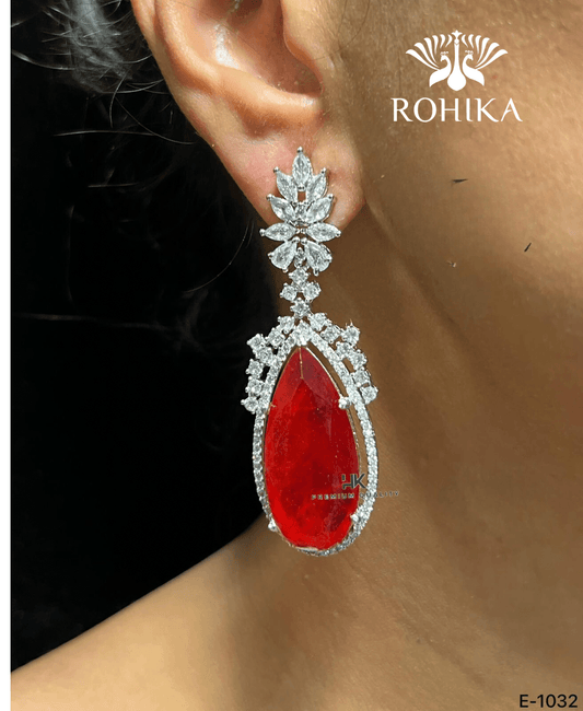 Molly american diamond earrings - Red - Rohika Store