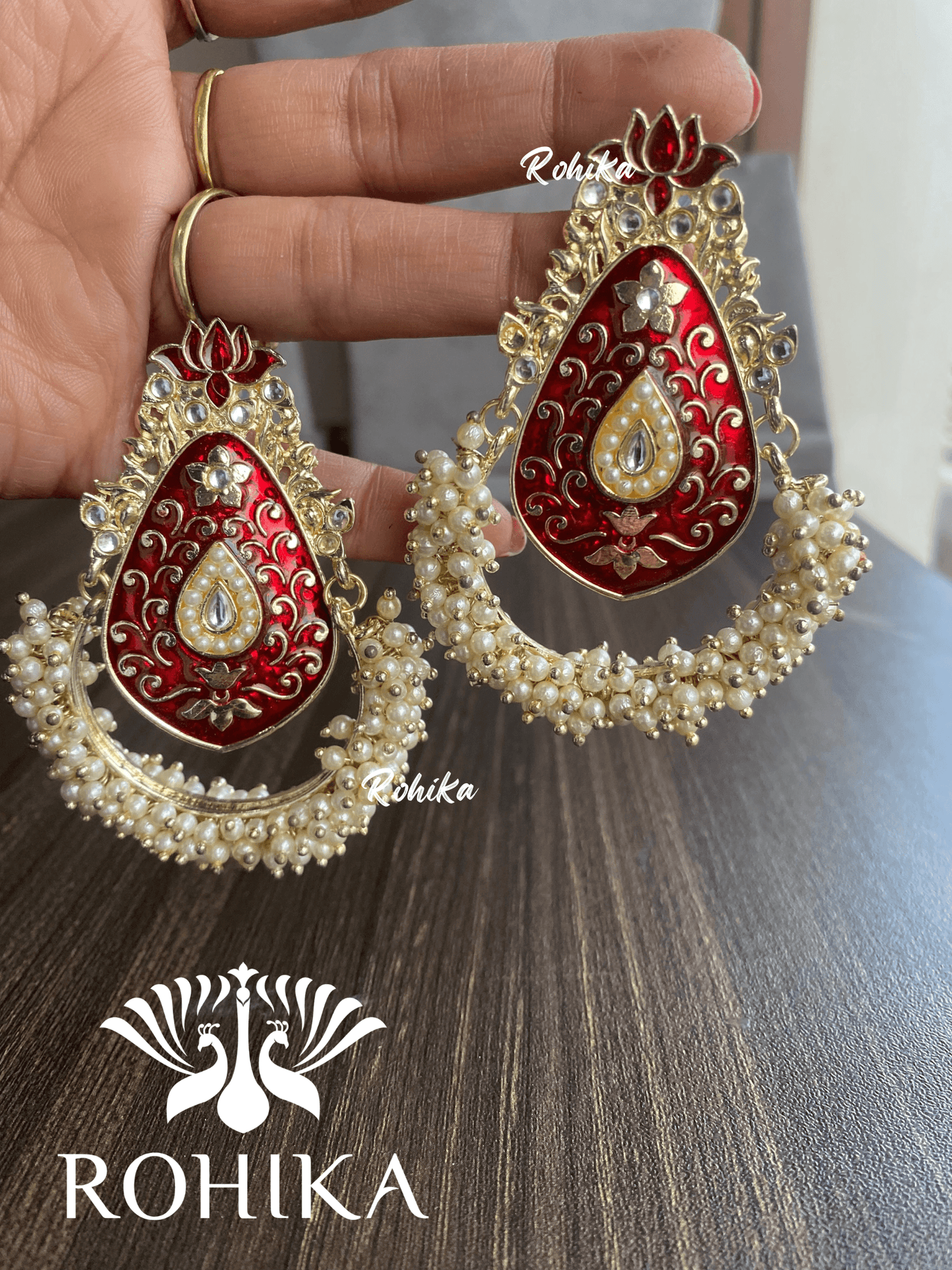 Ashnoor beautiful earrings-Red - Rohika Store