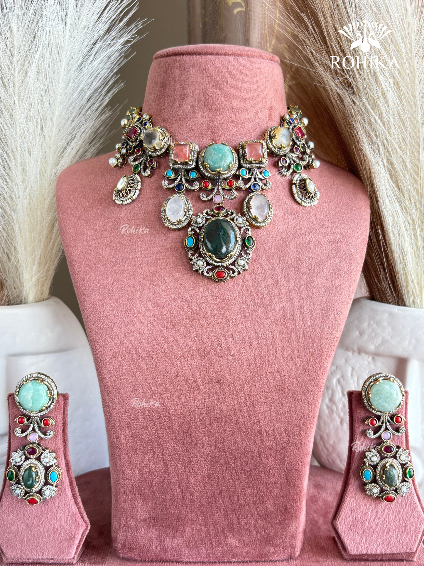 Saabya inspired fusion necklace set (SS032) - Multi colour
