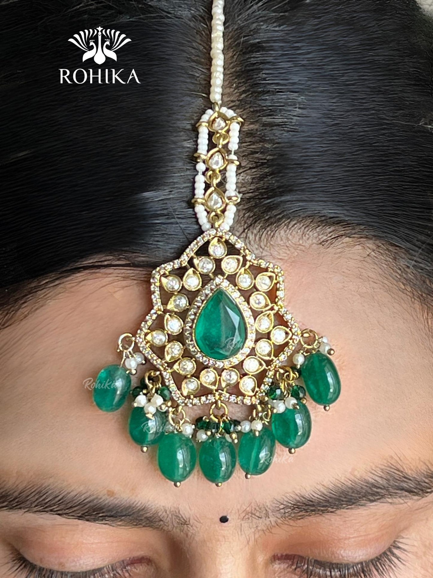 Falak Moisanite Polki Kundan Necklace Set - Green