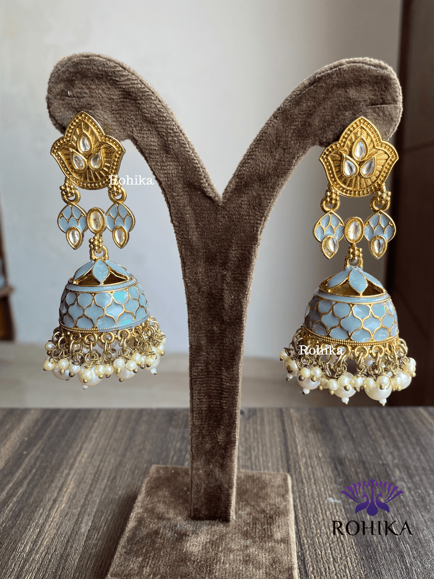 Blossom meenakari jhumka - Grey - Rohika Store