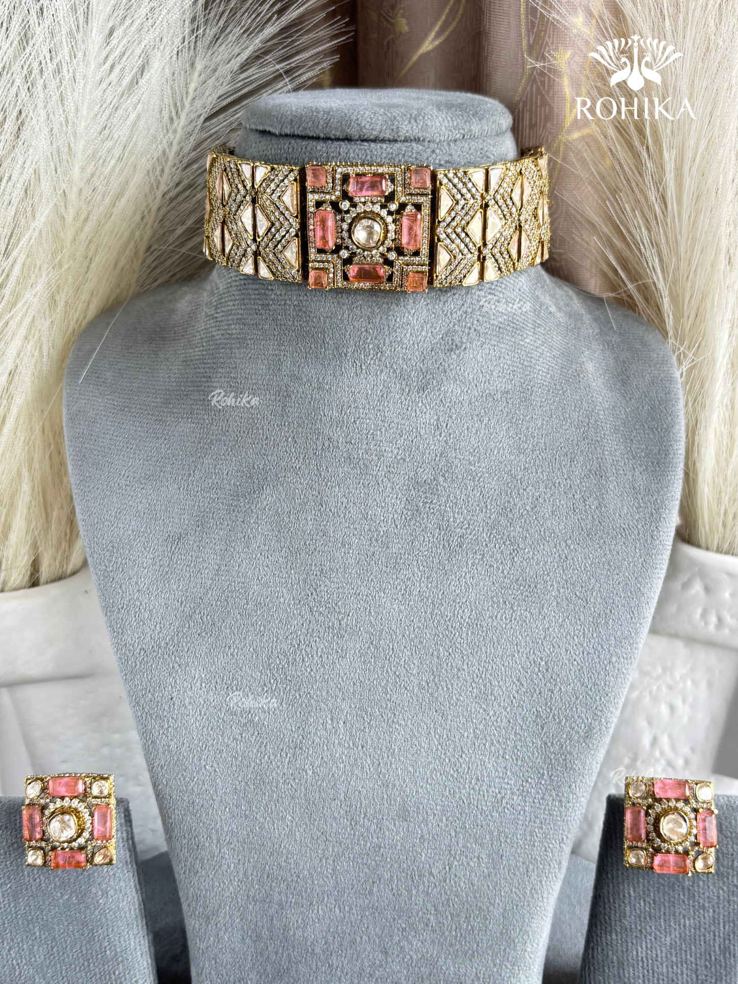 Devanshi Moisanite Choker Set - Pink