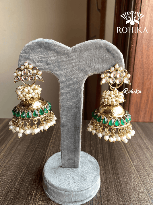 Isha jhumka earrings - Green - Rohika Store