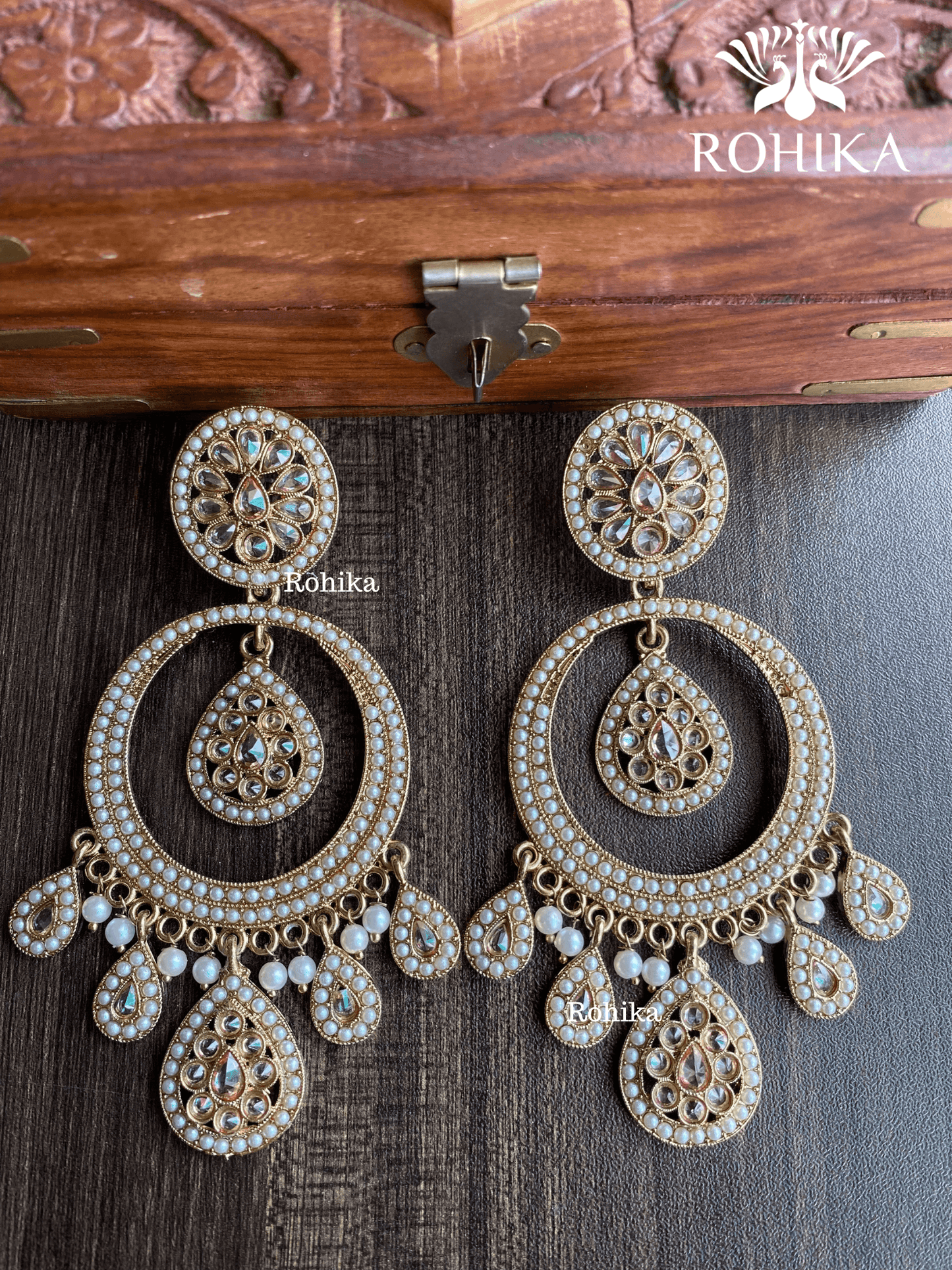 Sitara polki earrings - White - Rohika Store