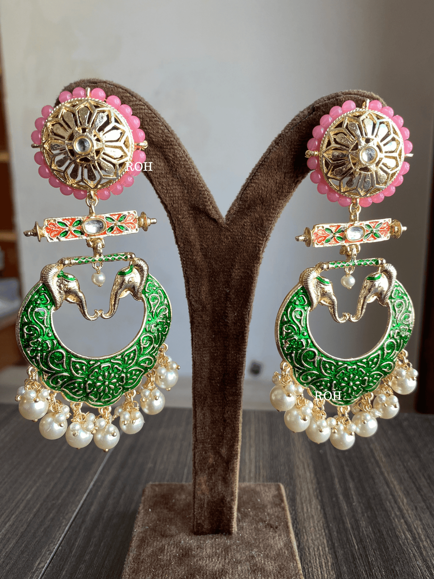 Gaja meenakari earrings - Dark Green - Rohika Store