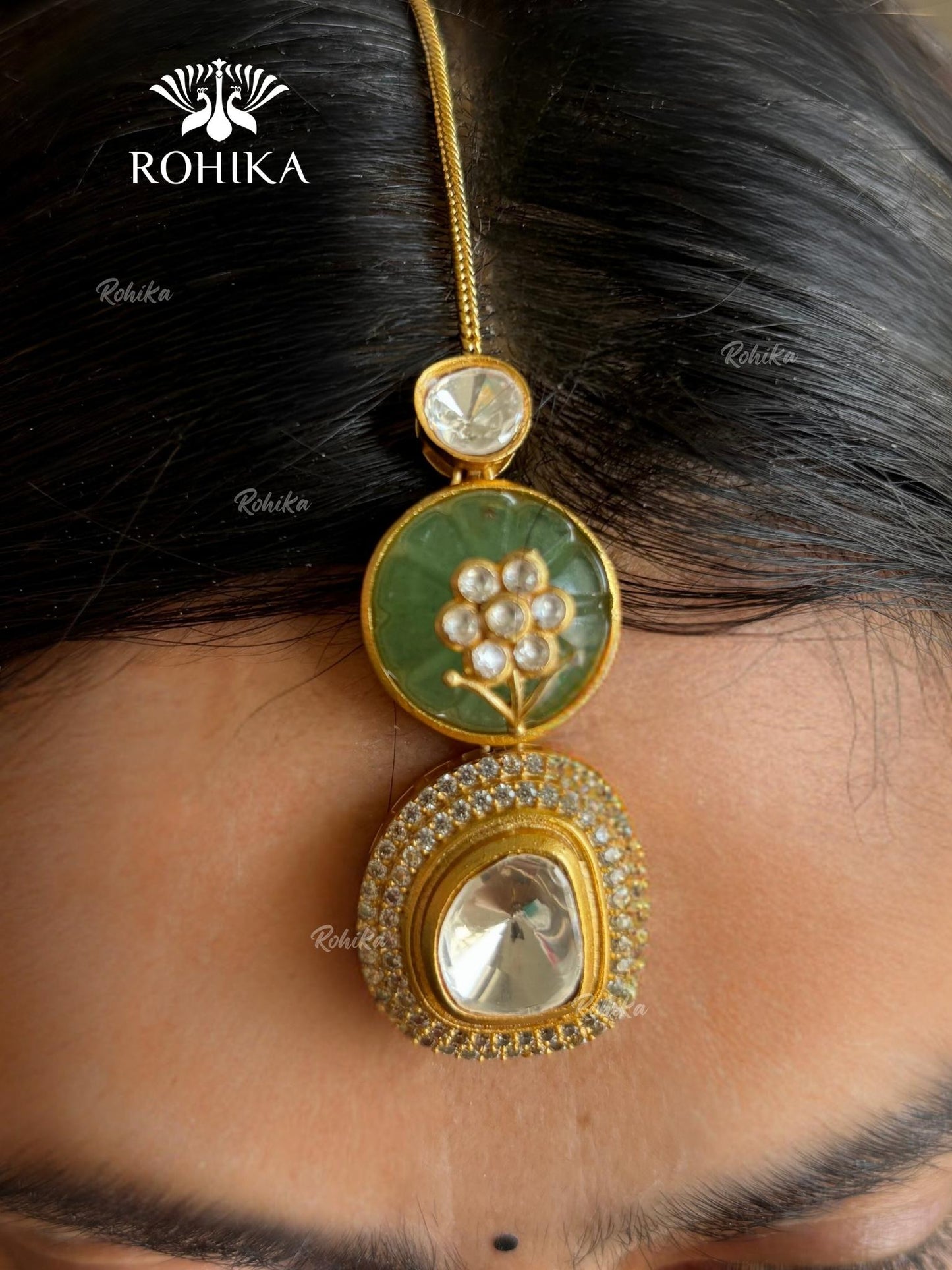 Ishq Moisanite Polki Kundan Necklace Set - Mint Green