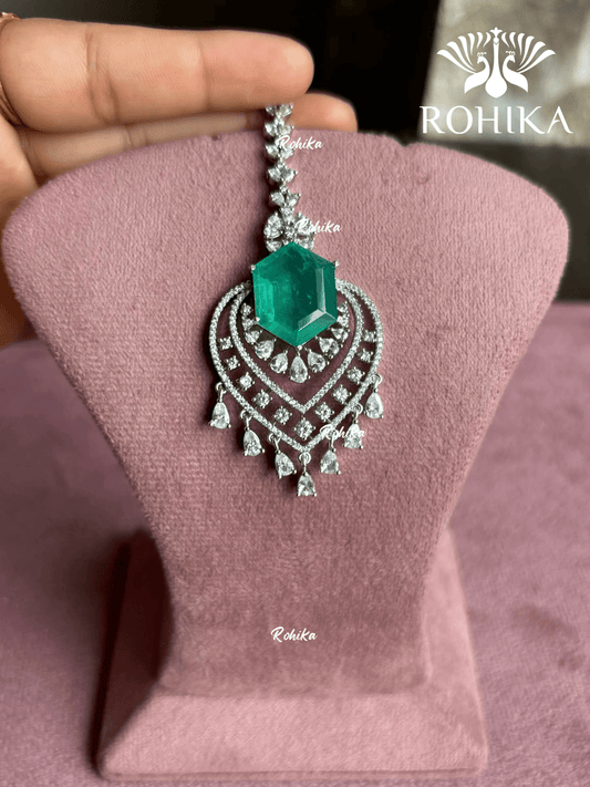 American Diamond Maangtikka (ADM-003) - Mint Green - Rohika Store