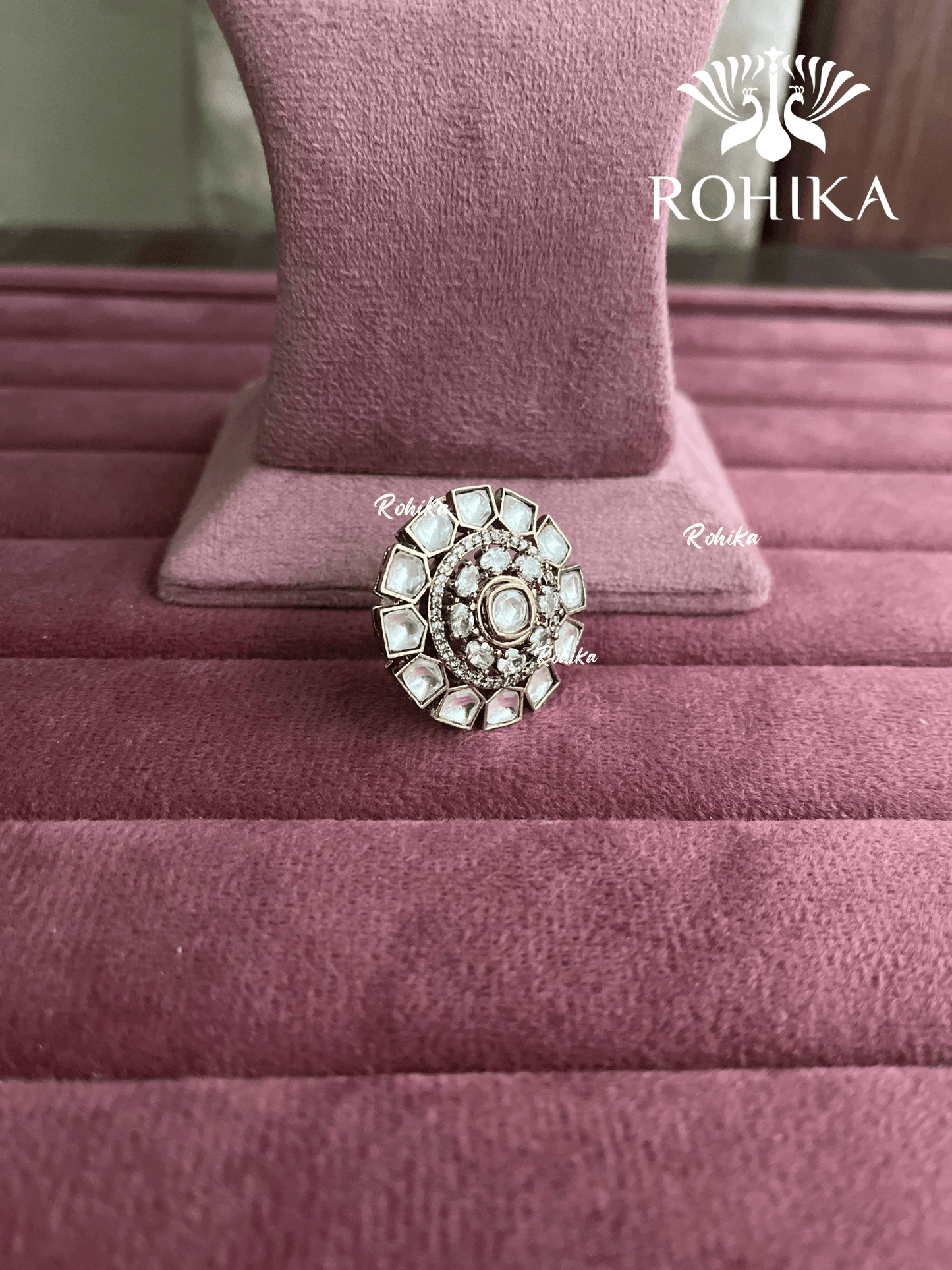 Angana polki kundan ring (SG-087) - White - Rohika Store