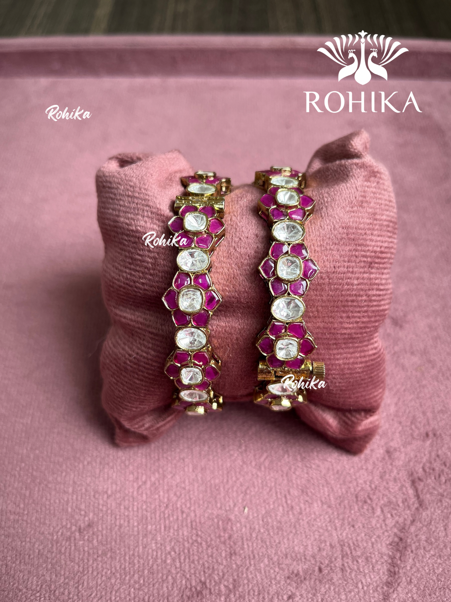 Pritha Moissanite Kada/Bangles (MB-0105)- Ruby Red - Rohika Store