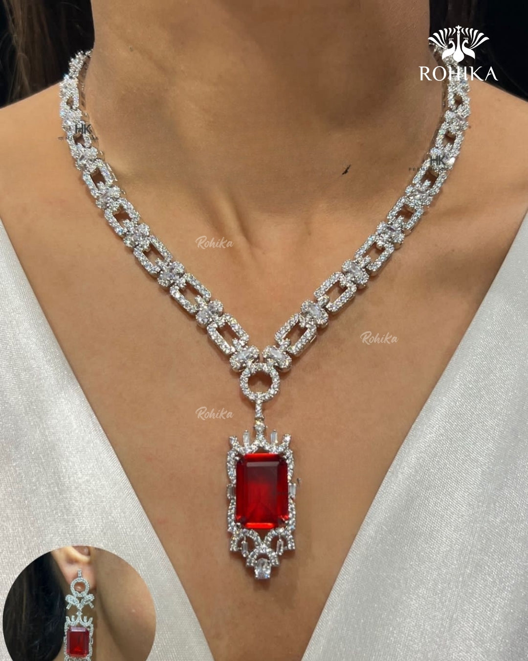 Naomi American Diamond Necklace - Red